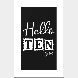Hello Ten Est.2011 10th Funny Birthday Posters and Art